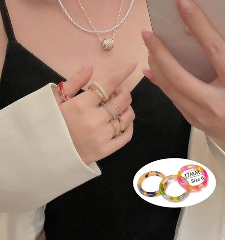 MOROYA 20 قطعة من خواتم الراتنج الملونة للنساء زهرة الليمون والفراولة الراتنج خواتم الفاكهة الاكريليك حلقات مكتنزة من البلاستيك الشفاف مجموعة خواتم الاصبع مقاس 6-9 in Kuwait