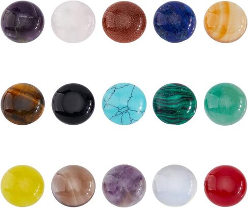 SUPERFINDINGS 40pcs 10mm Half Round Natural Cabochon 20 Color Flat Back Gemstone Cabochon Healing Quartz Chakra Crystal Stone for Bracelet Necklace Jewelry Making in Kuwait