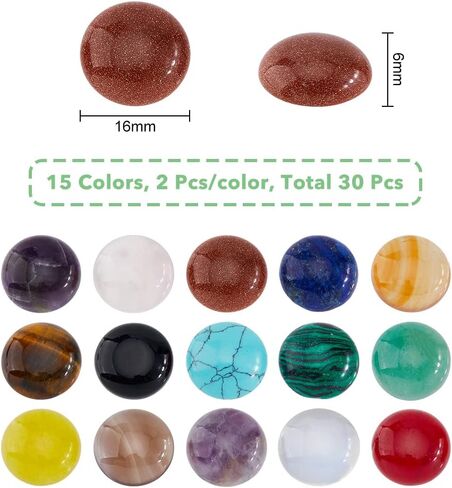 SUPERFINDINGS 40pcs 10mm Half Round Natural Cabochon 20 Color Flat Back Gemstone Cabochon Healing Quartz Chakra Crystal Stone for Bracelet Necklace Jewelry Making in Kuwait