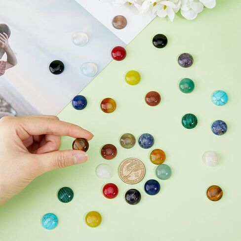 SUPERFINDINGS 40pcs 10mm Half Round Natural Cabochon 20 Color Flat Back Gemstone Cabochon Healing Quartz Chakra Crystal Stone for Bracelet Necklace Jewelry Making in Kuwait