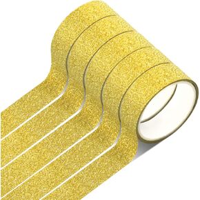 Teemico 5 Rolls Gold Glitter Tape, 55 Yard Glitter Washi Paper Tape for Scrapbook Diary Decor Crafting Sticky Tape Masking Adhesive Tape in Kuwait
