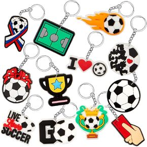 Batiyeer 36 Pack Soccer Keychains Sports Ball Key Ring Mini Soccer Ball Keychain Bulk Football Key Holder for Kids Boys Sport Birthday Party Favors Goodie Bag Fillers Backpack Decorations, 12 Styles