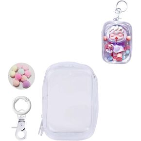 Clear Figure Display Bag with Keychain for Sonny Doll, Mystery Box Mini Figures Carrying Case Bag Pouch Keychain Charms for Collectibles (Clear, Oval)