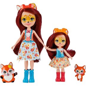 Enchantimals Felicity & Feana Fox Sister Dolls (6-in & 4-in) & 2 Animal Figures, Removable Skirt and Accessories, Great Gift for Kids Ages 3Y+ in Kuwait