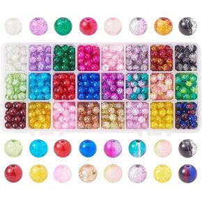 PH PandaHall 600pcs 8mm Crackle Glass Beads 24 Color Crystal Glass Beads Round Loose Beads for Christmas Tree Ornament Bracelet Summer Beading Fishing Friendship Bracelet Mother's Day Jewelry Making
