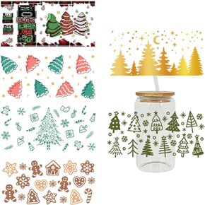 auwiyd 6 أوراق عيد الميلاد الأشعة فوق البنفسجية DTF نقل ملصق عيد الميلاد ذاتية اللصق فنجان القهوة الأشعة فوق البنفسجية DTF ملصق DIY نقل ملصق القدح الديكور صائق ل 16oz القدح عيد الميلاد كوب زجاجي الديكور in Kuwait