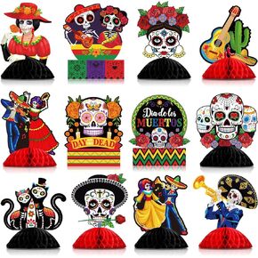 Pajean 12 Pieces Day of The Dead Table Honeycomb Centerpieces Dia De Los Muertos Centerpieces Dead Halloween Sugar Skull Table Decorations for Mexican Day of The Dead Party Supplies in Kuwait
