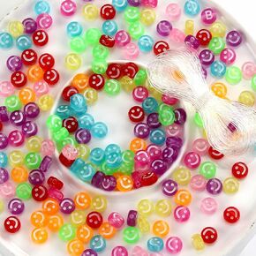 300Pcs Acrylic Smile Face Beads White Gold Color 7mm Round Happy Face Beads for Jewelry Making Bracelet DIY Craft Supplies Hair Accessories (Gold Color Face) in Kuwait