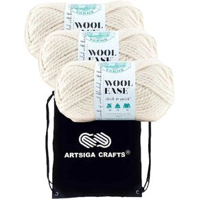 Lion Brand Knitting Yarn Wool-Ease Thick and Quick Coney Island 3-Skein Factory Pack (Same Dye Lot) 640-612 Bundle with 1 Artsiga Crafts Project Bag