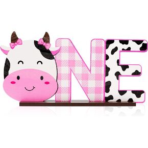 بانتايد لافتة خشبية على شكل بقرة وحرف واحد، قطعة مركزية للطاولة للبنات الصغيرات، ديكور عيد الميلاد الاول بتصميم بقرة بلون زهري، لوازم حفلات استقبال المولود الجديد، دعائم تصوير تحطيم الكيك in Kuwait