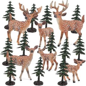 Atralo Service Wildlife Animal Model Toy Playsets 16 PCS Christmas Tree Red White Tailed Deer Figure Party Favors Toys Cake Toppers Christmas Birthday Gift for Boys Girls Kids Toddlers