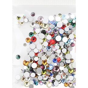 500 pcs Rhinestones Flat Back Artificial Gems Round Glass Crystal 6 Mixed Sizes 1.6-3.2 mm for Nail Art Phone Stationary Card DIY Flatback Glass Glue Fix GreatDeal68 (Assorted Color)