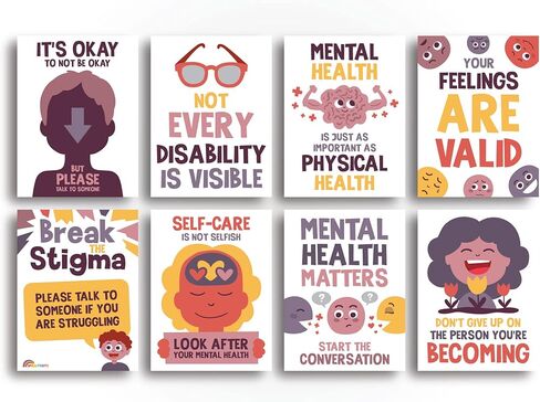 ملصقات Sproutbrite للتوعية بالصحة العقلية لمستشاري المدارس الابتدائية والمتوسطة والثانوية، ملصقات ملهمة للفصل الدراسي - ديكورات ديكور للفصول الدراسية المنزلية التعليمية (حزمة 2) in Kuwait