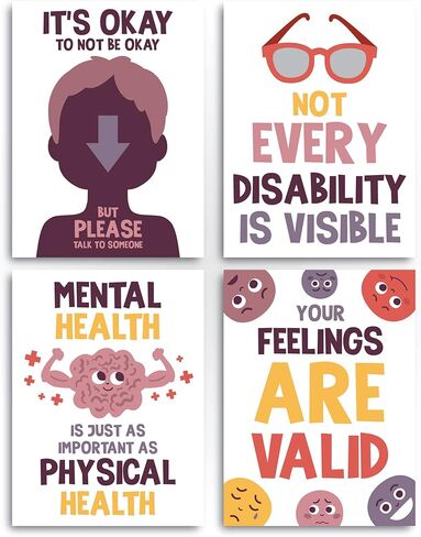 ملصقات Sproutbrite للتوعية بالصحة العقلية لمستشاري المدارس الابتدائية والمتوسطة والثانوية، ملصقات ملهمة للفصل الدراسي - ديكورات ديكور للفصول الدراسية المنزلية التعليمية (حزمة 2) in Kuwait