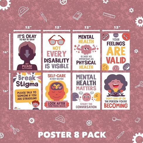 ملصقات Sproutbrite للتوعية بالصحة العقلية لمستشاري المدارس الابتدائية والمتوسطة والثانوية، ملصقات ملهمة للفصل الدراسي - ديكورات ديكور للفصول الدراسية المنزلية التعليمية (حزمة 2) in Kuwait