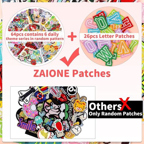 ZAIONE Embroidered Iron-on Patches for Clothes: 90Pcs Random Iron on Patches Bright Color Letter Patches Sew On/Iron On Patch Repair Applique for Clothing Backpacks DIY Accessories in Kuwait