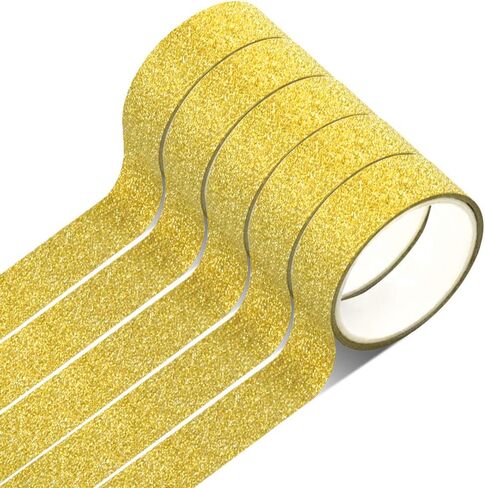 Teemico 5 Rolls Gold Glitter Tape, 55 Yard Glitter Washi Paper Tape for Scrapbook Diary Decor Crafting Sticky Tape Masking Adhesive Tape in Kuwait