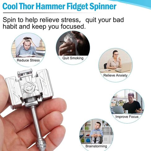 Generic Paladin Hammer Fidget Hand Spinner هدية للأطفال البالغين، لعبة تخفيف الإصبع الدورانية القابلة للتحويل ADHD مصنوعة من المعدن مع ألعاب مكتب تحمل فولاذية عالية السرعة ومنخفضة الضوضاء، فضي in Kuwait