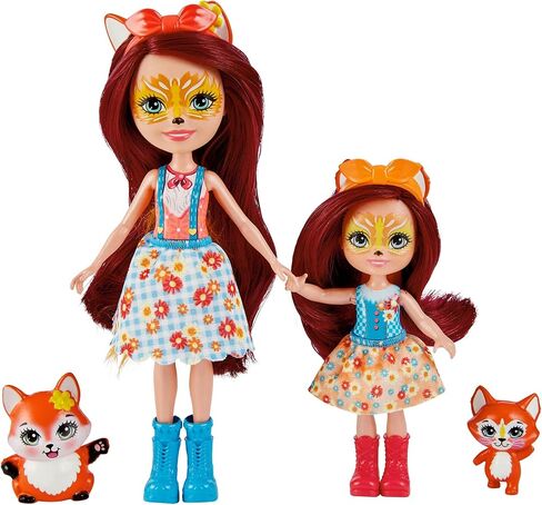 Enchantimals Felicity & Feana Fox Sister Dolls (6-in & 4-in) & 2 Animal Figures, Removable Skirt and Accessories, Great Gift for Kids Ages 3Y+ in Kuwait