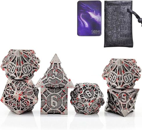 مجموعة نرد معدنية Scimi مع حقيبة (7 نردات معدنية وحقيبة واحدة) D&D COC War Hammer War Hammer 40k مجموعة نرد لألعاب لوحة RPG لعب الأدوار لعبة النرد (أخضر) in Kuwait