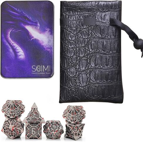 مجموعة نرد معدنية Scimi مع حقيبة (7 نردات معدنية وحقيبة واحدة) D&D COC War Hammer War Hammer 40k مجموعة نرد لألعاب لوحة RPG لعب الأدوار لعبة النرد (أخضر) in Kuwait