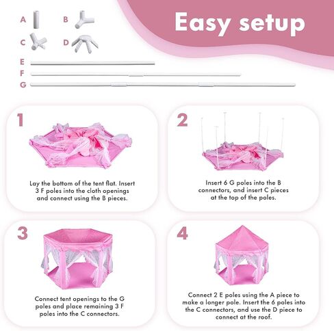 خيمة توينكل ستار مقاس 55 بوصة × 53 بوصة لقلعة لعب الأميرة مع سجادة فائقة النعومة لبيت لعب البنات، تتضمن أضواء سلسلة نجوم ورايات ديكور، خيمة الأميرة، بيت ألعاب للأطفال للعب في الأماكن المغلقة والمفتوحة، وردي in Kuwait
