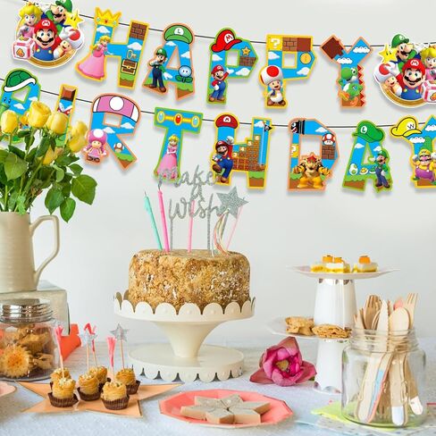 لافتة بتصميم كرتوني لعيد ميلاد سعيد، لافتة العاب فيديو كاواي خلفية لحفلات اعياد الميلاد للاطفال والبنات والاولاد والمراهقين والبالغين، لوازم تزيين حفلات اعياد الميلاد in Kuwait