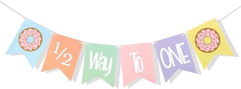 لافتة عيد ميلاد نصف واي تو ون على شكل دونات - زينة عيد ميلاد على شكل دونات 1/2، لافتة عيد ميلاد دونات اتس ماي 1/2، لوازم عيد ميلاد نصف دونات. هابي هاف للاطفال للديكور الداخلي والخارجي in Kuwait