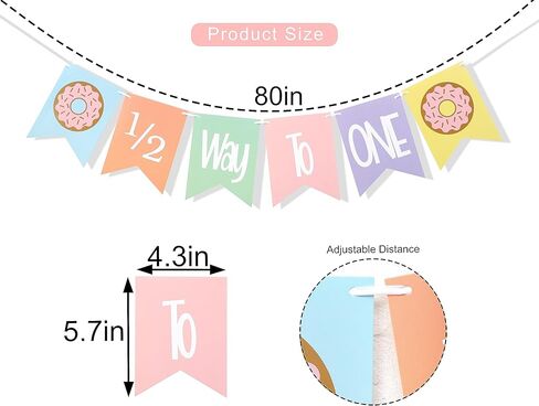 لافتة عيد ميلاد نصف واي تو ون على شكل دونات - زينة عيد ميلاد على شكل دونات 1/2، لافتة عيد ميلاد دونات اتس ماي 1/2، لوازم عيد ميلاد نصف دونات. هابي هاف للاطفال للديكور الداخلي والخارجي in Kuwait