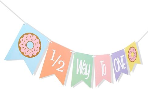 لافتة عيد ميلاد نصف واي تو ون على شكل دونات - زينة عيد ميلاد على شكل دونات 1/2، لافتة عيد ميلاد دونات اتس ماي 1/2، لوازم عيد ميلاد نصف دونات. هابي هاف للاطفال للديكور الداخلي والخارجي in Kuwait