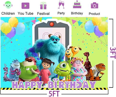 Cartoon Monster Inc Backdrop for Birthday Party Supplies 5x3ft Monster Inc and Boo Theme Baby Shower Banner for Birthday Party Cake Table Decoration in Kuwait