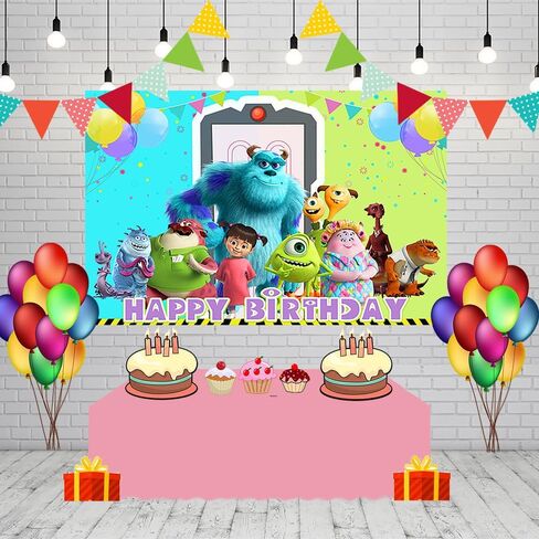 Cartoon Monster Inc Backdrop for Birthday Party Supplies 5x3ft Monster Inc and Boo Theme Baby Shower Banner for Birthday Party Cake Table Decoration in Kuwait