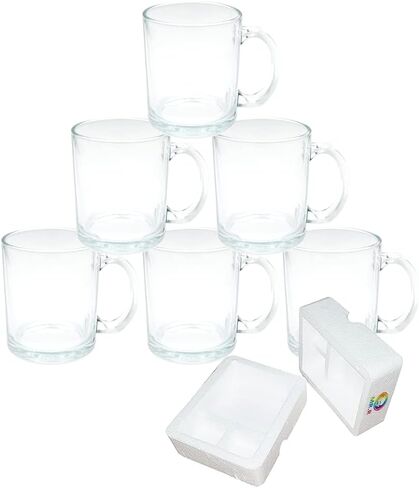 MR.R 11oz فراغات التسامي كوب زجاجي شفاف شفاف، أكواب قهوة بمقبض لنقل الطلاء الحراري الحراري، مجموعة من 6 قطع in Saudi Arabia