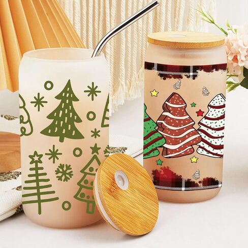 auwiyd 6 أوراق عيد الميلاد الأشعة فوق البنفسجية DTF نقل ملصق عيد الميلاد ذاتية اللصق فنجان القهوة الأشعة فوق البنفسجية DTF ملصق DIY نقل ملصق القدح الديكور صائق ل 16oz القدح عيد الميلاد كوب زجاجي الديكور in Kuwait