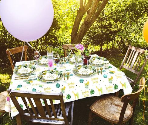 HIPEEWO Baby Shower Tableware Set - Baby Shower Decorations For Boy Include Plates, Cups, Napkins, Cutlery, Tablecloth, Straws, for Safari Animal Jungle Theme Baby Shower Party Supplies | Serves 24 in Kuwait
