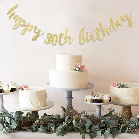 لافتة عيد ميلاد سعيد 30th Birthday - لافتة عيد ميلاد 30، لافتة ذهبية للذكرى السنوية الثلاثين، لافتة عيد ميلاد 30 للنساء والرجال وزينة حفلات عيد الميلاد الثلاثين in Kuwait