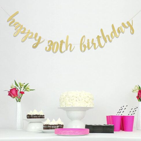 لافتة عيد ميلاد سعيد 30th Birthday - لافتة عيد ميلاد 30، لافتة ذهبية للذكرى السنوية الثلاثين، لافتة عيد ميلاد 30 للنساء والرجال وزينة حفلات عيد الميلاد الثلاثين in Kuwait