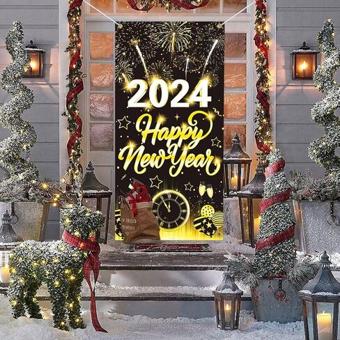 Happy New Year Door Cover 2024, Happy New Year Door Banner Decorations in Kuwait
