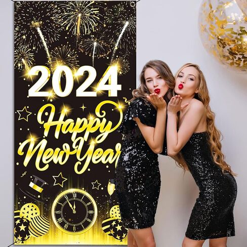 Happy New Year Door Cover 2024, Happy New Year Door Banner Decorations in Kuwait