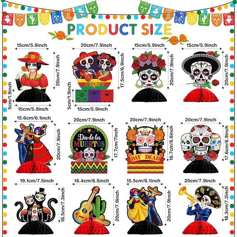 Pajean 12 Pieces Day of The Dead Table Honeycomb Centerpieces Dia De Los Muertos Centerpieces Dead Halloween Sugar Skull Table Decorations for Mexican Day of The Dead Party Supplies in Saudi Arabia