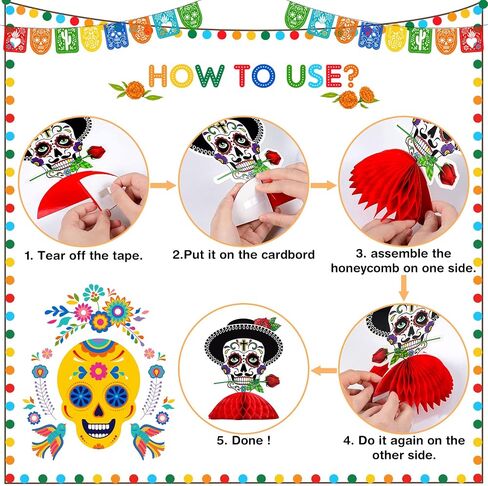 Pajean 12 Pieces Day of The Dead Table Honeycomb Centerpieces Dia De Los Muertos Centerpieces Dead Halloween Sugar Skull Table Decorations for Mexican Day of The Dead Party Supplies in Saudi Arabia
