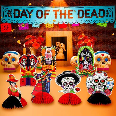 Pajean 12 Pieces Day of The Dead Table Honeycomb Centerpieces Dia De Los Muertos Centerpieces Dead Halloween Sugar Skull Table Decorations for Mexican Day of The Dead Party Supplies in Saudi Arabia