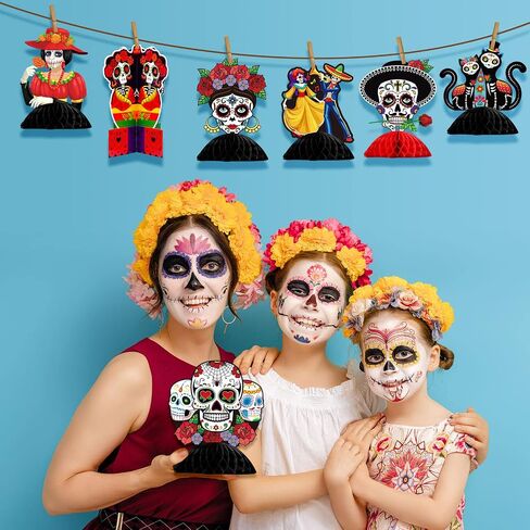 Pajean 12 Pieces Day of The Dead Table Honeycomb Centerpieces Dia De Los Muertos Centerpieces Dead Halloween Sugar Skull Table Decorations for Mexican Day of The Dead Party Supplies in Saudi Arabia