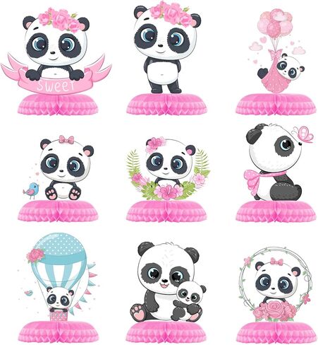 اي كام [9 عبوات] ديكورات حفلات الباندا، قطع مركزية جميلة على شكل خلية نحل الباندا، لوازم حفلات عيد ميلاد الباندا، ديكورات طاولة الباندا، قطع مركزية لحفلات استقبال المولود للبنات in Kuwait