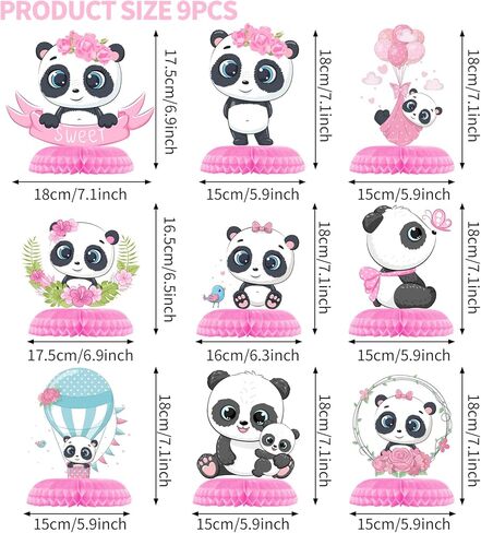 اي كام [9 عبوات] ديكورات حفلات الباندا، قطع مركزية جميلة على شكل خلية نحل الباندا، لوازم حفلات عيد ميلاد الباندا، ديكورات طاولة الباندا، قطع مركزية لحفلات استقبال المولود للبنات in Kuwait