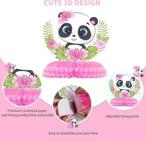 اي كام [9 عبوات] ديكورات حفلات الباندا، قطع مركزية جميلة على شكل خلية نحل الباندا، لوازم حفلات عيد ميلاد الباندا، ديكورات طاولة الباندا، قطع مركزية لحفلات استقبال المولود للبنات in Kuwait