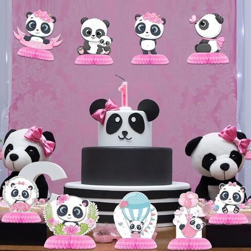اي كام [9 عبوات] ديكورات حفلات الباندا، قطع مركزية جميلة على شكل خلية نحل الباندا، لوازم حفلات عيد ميلاد الباندا، ديكورات طاولة الباندا، قطع مركزية لحفلات استقبال المولود للبنات in Kuwait