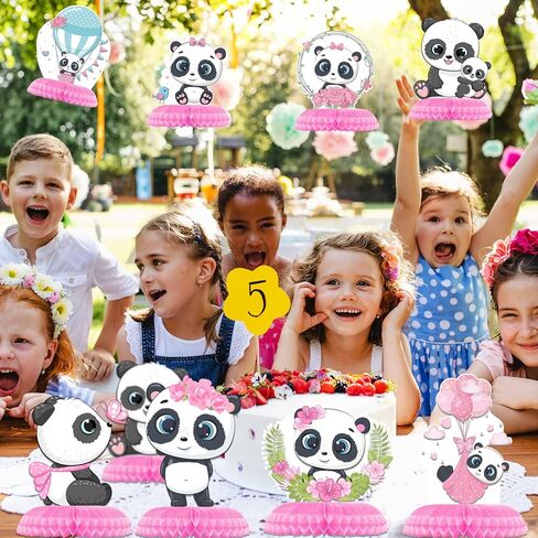 اي كام [9 عبوات] ديكورات حفلات الباندا، قطع مركزية جميلة على شكل خلية نحل الباندا، لوازم حفلات عيد ميلاد الباندا، ديكورات طاولة الباندا، قطع مركزية لحفلات استقبال المولود للبنات in Kuwait