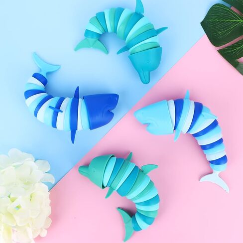 4 Pcs 3D Sensory Toys Printed Articulated Dolphin Fidget Toy Ocean Shark Decompression Toys Fun Sensory Stress Reliever Toys for Children Adults Articulated Fidget Toy in Kuwait