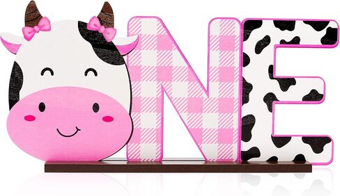 بانتايد لافتة خشبية على شكل بقرة وحرف واحد، قطعة مركزية للطاولة للبنات الصغيرات، ديكور عيد الميلاد الاول بتصميم بقرة بلون زهري، لوازم حفلات استقبال المولود الجديد، دعائم تصوير تحطيم الكيك in Kuwait